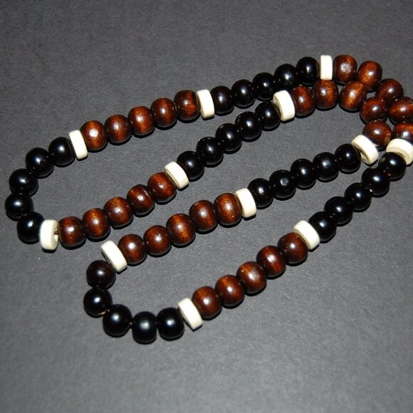 Wood Necklace,Mens Necklace,Wooden Men Necklace,Surfer Necklace,Wood Beaded - Picture 3 of 3